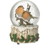 Heaven Sends Boule à neige musicale de Noël rouge-gorges sur perchoir