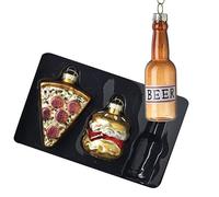 Heaven Sends Lot de 3 décorations de Noël à suspendre en verre avec bière, pizza et hamburger - Décoration de Noël pour la maison - Idée cadeau pour Noël - Décorations de Noël à suspendre -