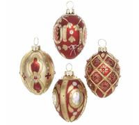 Heaven Sends Lot de 4 boules de Nol ovales en verre Rouge/dor