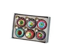 Heaven Sends Lot de 6 boules de Noël multicolores en verre trempé décorées à la main avec des paillettes et des couleurs irisées pour Noël