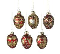 Heaven Sends Lot de 6 œufs décoratifs en verre rouge et doré style Fabergé