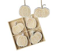 Heaven Sends Lot de 8 citrouilles en bois assorties à suspendre - 6 cm x 5 cm - Décoration d'automne sur le thème de la citrouille - Décoration d'Halloween - Parfait pour la maison, la cuisine, le