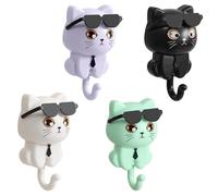 heavenlife Crochet utocollant, 4 Pièces Porte Clef Mural, Crochet de e Chat Mignon, Creative Adhesive Coat Hook pour Clés, Sacs, Chapeaux