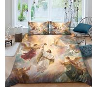 Heavenly Angels Housse de Couette Microfibre résistante 3 pièces 3D Effet Confortable Religious Celestial Art Parure de Lit avec Fermeture Éclair Respirante for Adultes Enfants Single（135x200cm）