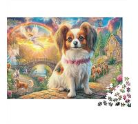 Heavenly Dog Scene Puzzle Adulte 1000 pièces Chien Papillon Anges Arc-en-Ciel Église Qualité supérieure Haute qualité épaisse Robuste vibrante stimulante Anti-Stress Cadeau 52x38cm/1000pcs