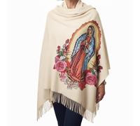 Heavenly Grace Châle Vierge Marie Vierge de Guadalupe Châle de prière Châles à pompons Doux et chaud, beige, Taille unique