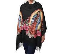 Heavenly Grace Châle Vierge Marie Vierge de Guadalupe Châle de prière Châles à pompons Doux et chaud, Noir , Taille unique