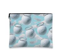 Heavenly Trousse de maquillage à motif angélique bleu clair pour femme, petite trousse de voyage portable en toile avec fermeture éclair, choix parfait pour les amateurs de golf, bleu ciel, 7x9 Inch