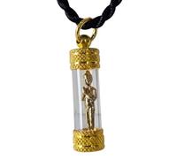 Heavens Tvcz Ai Khai Collier avec pendentif amulette thaïlandaise, couleur or, talisman sacré enfant esprit dans tube de verre, corde tressée noire, avec pochette de bénédiction rouge