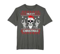 Heavy Christmas Devil Horns Skull Santa Hat Ugly Design T-Shirt