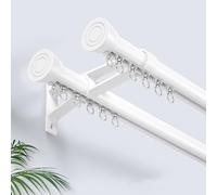 Heavy Du Aluminium Bay ain Track - Système mural double pôle de 2,5 m à 5 m de longueur - Tige en alliage réduisant le bruit avec supports - Blanc H