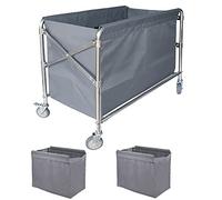 Heavy Du Chariot à linge pliable avec roues - Panier en acier sans joint de 21,5 cm, 2 sacs amovibles, chariot à roulettes pour usage domestique et commercial (gris 152,4 x 228,5 x 223,5 cm)