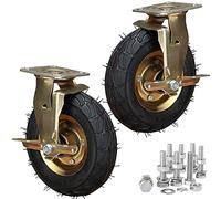 Heavy-Duty 200mm/250mm Swivel Caster Wheels with Brake - 2-Pack, Double Bearing Rubber Pneumatic Wheels for Tool Carts, Trolleys, and Equipment Transport