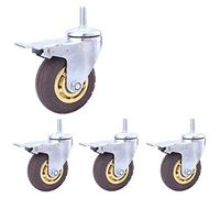 Heavy Duty 3Inch/100Mm Rubber Swivel Caster Wheels Set of 4 480Kg Load Capacity Ideal for Furniture Industrial Transport Cart Trolley and Hospital Use(Grey-4Inch M12 4Brake)