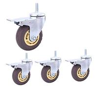 Heavy Duty 3Inch/100Mm Rubber Swivel Caster Wheels Set of 4 480Kg Load Capacity Ideal for Furniture Industrial Transport Cart Trolley and Hospital Use(Grey-3Inch M12 4Brake)