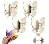 Heavy Duty 4 Pack Rotating Butterfly Adhesive Wall Hooks No Drill 3-Prong Swivel Hangers with 270° Adjustable Wings Strong Stick On Organizer Space Saving Hooks for Home Office and Dorm Use (White)