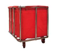 Heavy Duty Laundry Cart with Wheels, 11.35 Bushel Waterproof Canvas Basket, Stainless Steel Frame, Rolling Trolley for Home & Commercial Use(Red 10 Tube)
