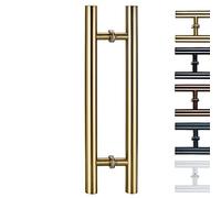 Heavy Duty Square Sliding Door Handle Pipe,H Shape Door Pull Handle Diameter 38mm/1.5in, Door Grab Bar Pole for Bath Bank Office Shopping Mall Hotel(Gold,80cm/31 1/2"-60cm)