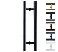 Heavy Duty Square Sliding Door Handle Pipe,H Shape Door Pull Handle Diameter 38mm/1.5in, Door Grab Bar Pole for Bath Bank Office Shopping Mall Hotel(Black,80cm/31 1/2"-60cm)