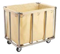 Heavy Duty Stainless Steel Laundry Basket Trolley on Wheels Commercial Grade Cart with Liner Bag for Home & Hotel Use - Blue Laundry Cart(Beige-One Size)