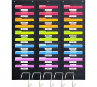 Heavy Duty Storage Pocket Chart pour les salles de classe avec 30 poches Nametag, 5 Overdoor Suspensions incluses, Organisateur de fichiers mural suspendu pour les dossiers, tâches, fichiers (noir)