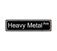 Heavy Metal Ave MUSIC Plaque en métal vintage, panneau de rue, décoration d'intérieur, décoration de chambre, décoration murale, décoration de salle de bain, bar, café, garage, 40,6 x 10,2 cm