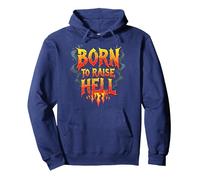 Heavy Metal Born to Raise Hell Rocker Slogan Rebel Sweat à Capuche, Unisexe pour Adultes, Bleu Marine, S