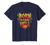 Heavy Metal Born to Raise Hell Rocker Slogan Rebel T-Shirt, Enfant, Bleu Marine, 4 Ans