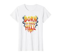 Heavy Metal Born to Raise Hell Rocker Slogan Rebel T-Shirt, Femme, Blanc, 3XL