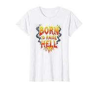 Heavy Metal Born to Raise Hell Rocker Slogan Rebel T-Shirt, Femme, Blanc, L