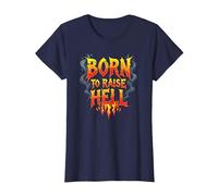Heavy Metal Born to Raise Hell Rocker Slogan Rebel T-Shirt, Femme, Bleu Marine, XXL