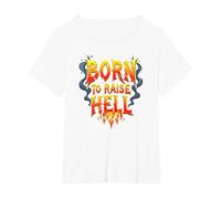 Heavy Metal Born to Raise Hell Rocker Slogan Rebel T-Shirt, Femme Grandes Tailles, Blanc, 1X