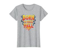 Heavy Metal Born to Raise Hell Rocker Slogan Rebel T-Shirt, Femme, Gris Chiné, XXL