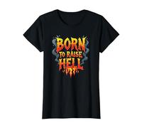 Heavy Metal Born to Raise Hell Rocker Slogan Rebel T-Shirt, Femme, Noir, XS