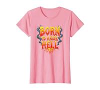 Heavy Metal Born to Raise Hell Rocker Slogan Rebel T-Shirt, Femme, Rose, XL