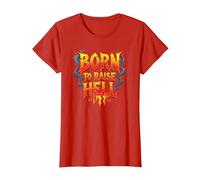 Heavy Metal Born to Raise Hell Rocker Slogan Rebel T-Shirt, Femme, Rouge, XS