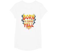 Heavy Metal Born to Raise Hell Rocker Slogan Rebel T-Shirt, Fille, Blanc, XS