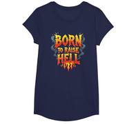 Heavy Metal Born to Raise Hell Rocker Slogan Rebel T-Shirt, Fille, Bleu Marine, M