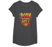 Heavy Metal Born to Raise Hell Rocker Slogan Rebel T-Shirt, Fille, Chiné Foncé, M