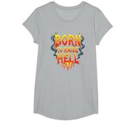 Heavy Metal Born to Raise Hell Rocker Slogan Rebel T-Shirt, Fille, Gris Chiné, L