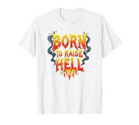 Heavy Metal Born to Raise Hell Rocker Slogan Rebel T-Shirt, Homme, Blanc, XL