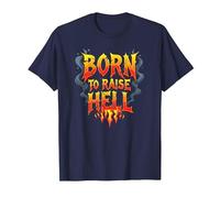 Heavy Metal Born to Raise Hell Rocker Slogan Rebel T-Shirt, Homme, Bleu Marine, XXL