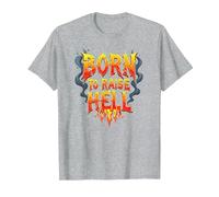 Heavy Metal Born to Raise Hell Rocker Slogan Rebel T-Shirt, Homme, Gris Chiné, S