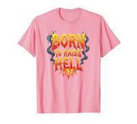 Heavy Metal Born to Raise Hell Rocker Slogan Rebel T-Shirt, Homme, Rose, L