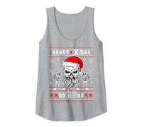 Heavy Xmas Un crâne avec Une Casquette de Noël Débardeur, Femme, Gris Chiné, XXL