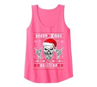 Heavy Xmas Un crâne avec Une Casquette de Noël Débardeur, Femme, Rose Fluo, L