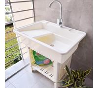 HeavyDu - Évier utilitaire portable en plastique avec robinet, idéal pour le lavage de jardin et la blanchisserie, le camping-car et une utilisation commerciale (blanc 80 x 58 x 80 cm)