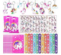 HEAWAA 44Pcs Licorne Anniversaire Fête Faveurs, Pinata Anniversaire avec Porte Clé Licorne Slap Bracelet Tatouage Temporaire Sacs de Fête Pour Enfants Fille Garçon