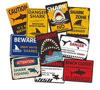 Hebayy 10 Designs Zone de requin Décorations murales de fête Enseignes pour l’océan Thème Anniversaire Fournitures de fête en design horizontal et vertical (version anglaise 20 x 15 cm)