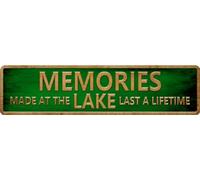 HEBELYX HUJIE1 Plaque en métal « Memories at the Lake Last a Lifetime » pour décoration d'intérieur, maison de lac d'été, cabane de lac rustique, décoration murale primitive, panneau de lac primitif